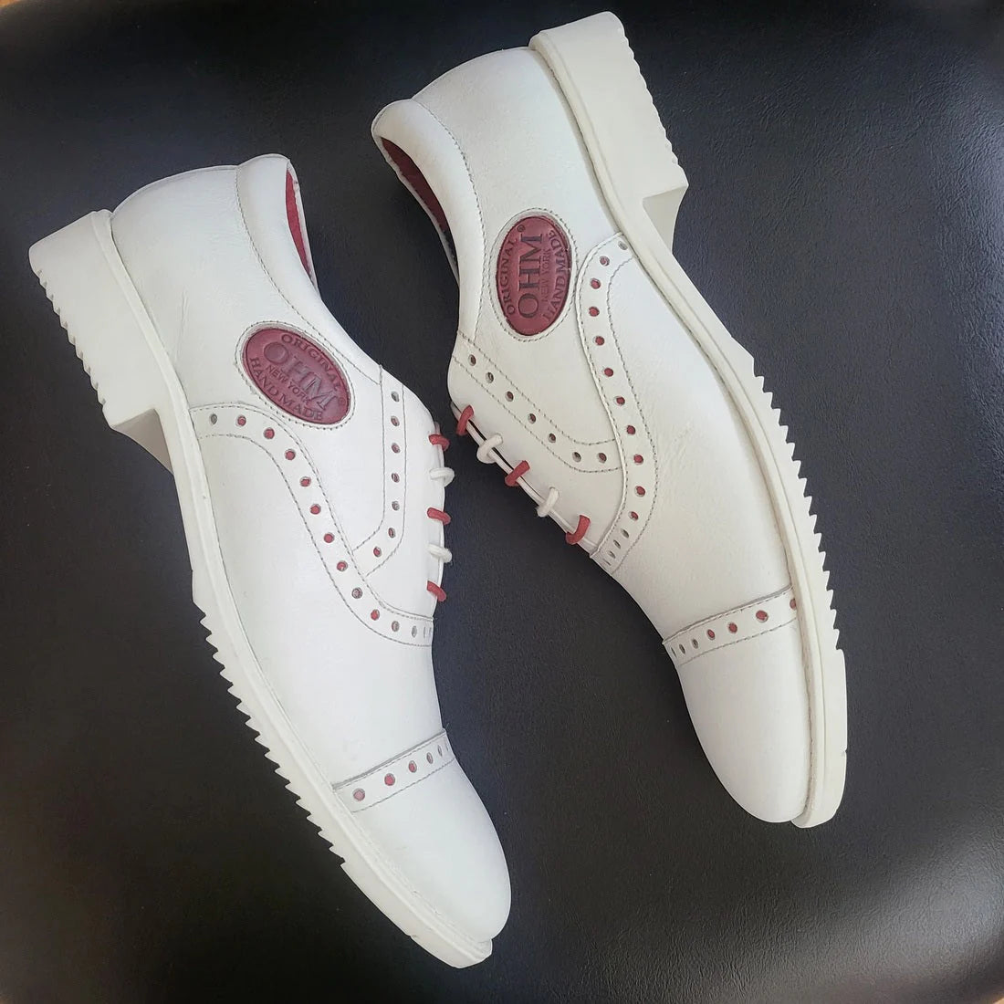 Cap Toe Oxford Sporty Designer Leather Shoes White/ Red