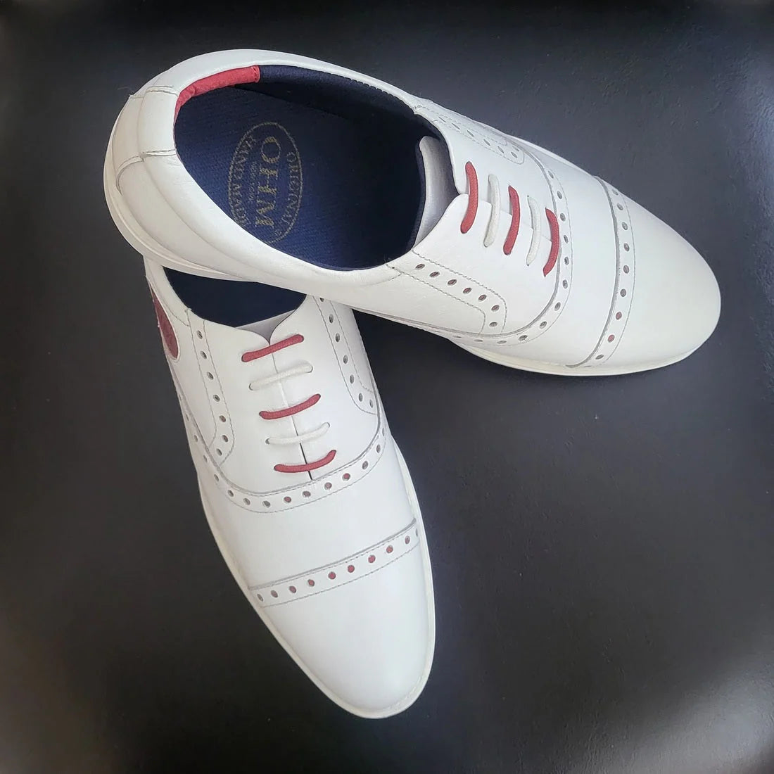 Cap Toe Oxford Sporty Designer Leather Shoes White/ Red