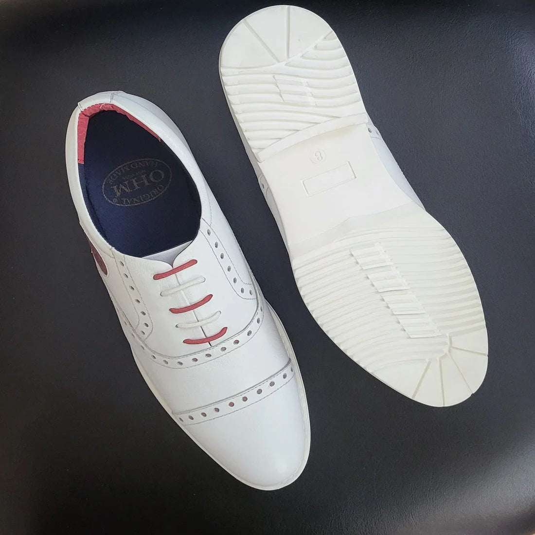 Cap Toe Oxford Sporty Designer Leather Shoes White/ Red